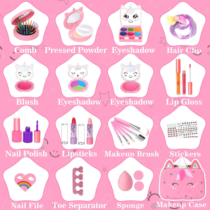 Kids Washable Makeup Girls Toys - Girls Makeup Kit for Kids Make up Set Real Makeup for Kid Little Girls Toddlers Children Princess Christmas Birthday Gifts Toys for 3 4 5 6 7 8 9 10 Year Old Girls