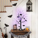 PEIDUO Halloween Decorations, 2FT Black Halloween Tree with 24 Purple Lights and 8 Bat Ornaments, Light up Halloween Decorations with Timer for Indoor Home Desk Table Decor Battery Powered