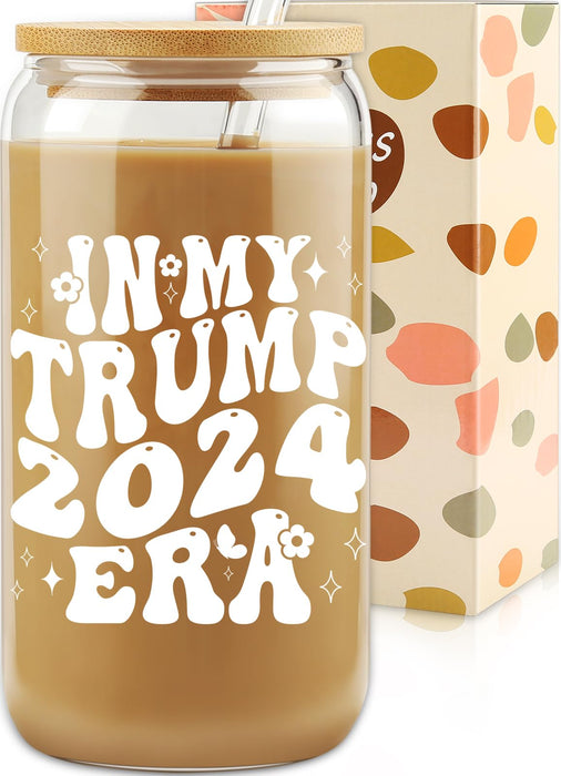 In My Trump 2024 Era, Trump Gift, Gift for Dad ,Gift for Mom, Patriotic Tumbler, Trump 2024, Friend Gag Tumbler, Coworker Gag Novelty Cup, Trump for President Glass Can, Trump Beer Cup w/Straw and Lid