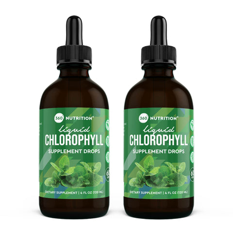 360 Nutrition Chlorophyll Liquid Drops with Peppermint Oil, GF & Vegan Body Internal Deodorant Supplement, Supports Gut Health, Digestion, Energy, Radiant Skin, Fast Absorption (4 Fl Oz (2 Count))