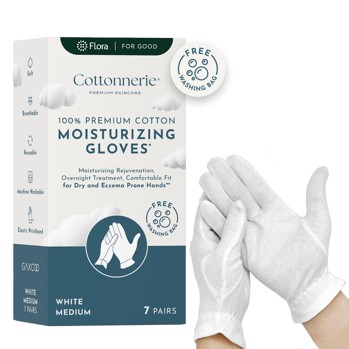 Gaxcoo Cottonnerie Medium 7 Pairs 100% Premium Cotton Moisturizing Gloves for Dry Hands & Eczema | Overnight Lotion & Spa Treatment for Women & Men | Reusable, Free Washing Bag - Packaging May Vary