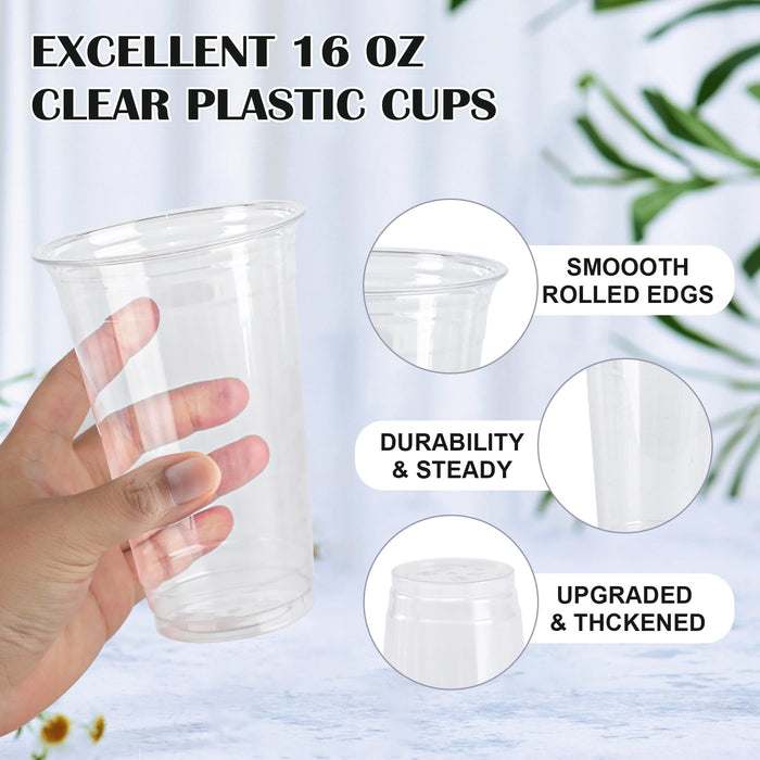 Lamosi 16 oz Clear Plastic Cups, 100 Pack Disposable Party Cups, PET Plastic Drinking Cups for Party & Wedding, Clear Cocktail Cups for Cold Drinks