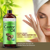 Natural Riches Organic Castor Oil Cold pressed USDA certified for Dry Skin Hair Loss Dandruff Thicker Hair - Moisturizes heals Scalp Skin Hair growth Thicker Eyelashes & Eyebrows 32 fl. oz.