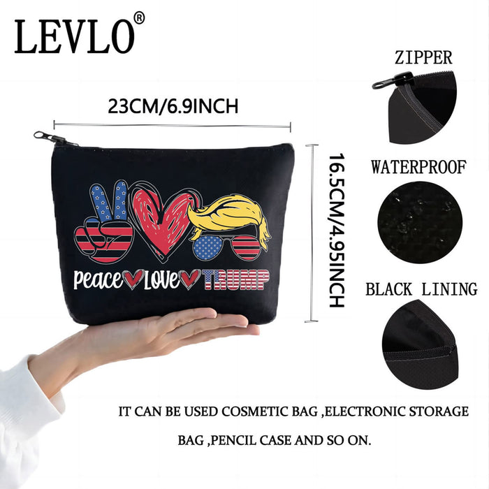 LEVLO Funny Trump Cosmetic Bag Trump 2024 Back Gift Peace Love Trump Makeup Zipper Pouch Bag (Peace Trump Black)