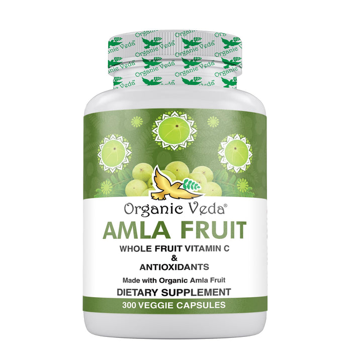 Organic Veda Amla Capsules - 1000mg, 300 Capsules Organic Whole Fruit Amla Powder - Natural Vitamin C for Immunity, Skin Radiance, Antioxidants - Vegan, Non GMO, Raw Vitamin C Supplements