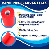 Vanhench 36" x 2520" (210') Christmas Wrapping Paper for Men Women Kids, Red Wrapping Paper Roll, Solid Color Art Kraft Craft Paper for Wedding, Birthday, Bouquet Flower Poster Bulletin Board Paper