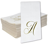 Gift Boutique 100 Gold Monogram Guest Napkins Letter A Disposable Paper Pack Elegant Metallic Golden Foil Dinner Hand Napkin for Bathroom Powder Room Wedding Holiday Baby Shower Decorative Towels