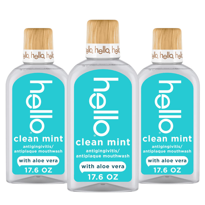 Hello Clean Mint Antigingivitis Mouthwash with Aloe, 3 Pack, 17.6 fl oz