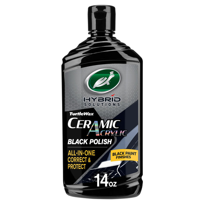 Turtle Wax Hybrid Solutions Ceramic Acrylic Black Car Polish and Wax, Car Scratch Remover & Car Paint Restorer for Black Cars, Deep Shine, Ceramic Coating Protection & Water Beading, 14 oz (Pack of 1)