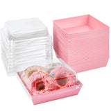 Ocmoiy Small Charcuterie Boxes with Clear Lids, To Go Paper Disposable Food Containers, 5 Inches Bakery Dessert Boxes for Sandwich, Cookie, Pastry, Cake Slice (Pink, 50ct)