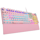 AULA F2088 Typewriter Style Mechanical Gaming Keyboard,Rainbow LED Backlit,Removable Wrist Rest,Media Control Knob,Retro Punk Round Keycaps,USB Wired Computer Keyboard,Pink