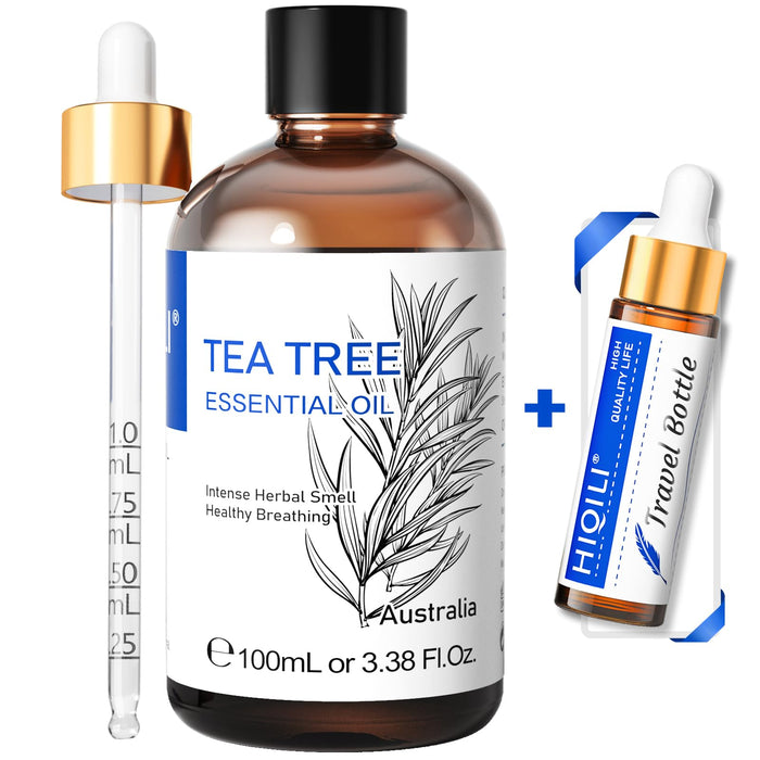 HIQILI 100ML Tea Tree Oil, Toenail Fungus, Nail Growth, Hair Restoration, Can be Added to Shampoo, Body wash, Foot Soak Use - 3.38 fl. oz.