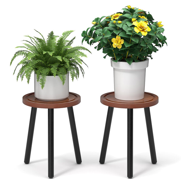 Vecxoty 2-Pack Wood Plant Stands Indoor, 16.7" Tall Plant Stand Outdoor Mid-Century Plant Stool, Single Plant Table Modern Small Round Side/End Table for Living Room, Balcony, Office(Brown)