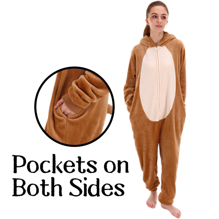 COSUSKET Snug Fit Unisex Adult Onesie Pajamas, Flannel Teddy Bear Cosplay Animal One Piece Halloween Costume Sleepwear Homewear