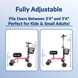 KneeRover Kids Knee Walker Child Knee Scooter for Small Adults for Foot Surgery, Broken Ankle, Foot Injuries - Lightweight Pediatric Knee Rover Kids Knee Scooter for Broken Foot (Pink)