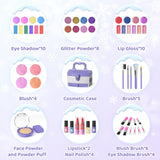 PERRYHOME Kids Makeup Set for Girl 56 Pcs Washable Real Cosmetic, Safe & Non-Toxic Frozen Toys Toddler Makeup Kit, Frozen Princess Dress up Game Christmas & Birthday Girl Gift for 3-12(Frozen Purple)