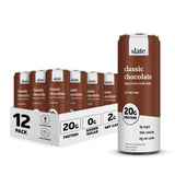 Slate Milk - High Protein Milk Shake - Classic Chocolate - Lactose Free, 20g Protein, 1g Sugar, 100 Calories, 2g Net Carbs, No Added Sugar - Natural, Breakfast Boost, Post Workout - 11 fl oz, 12 Cans