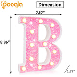 Pooqla LED Marquee Letter Lights, Light Up Pink Letters Glitter Alphabet Letter Sign Battery Powered for Night Light Birthday Party Wedding Girls Gifts Home Bar Christmas Decoration, Pink Letter B