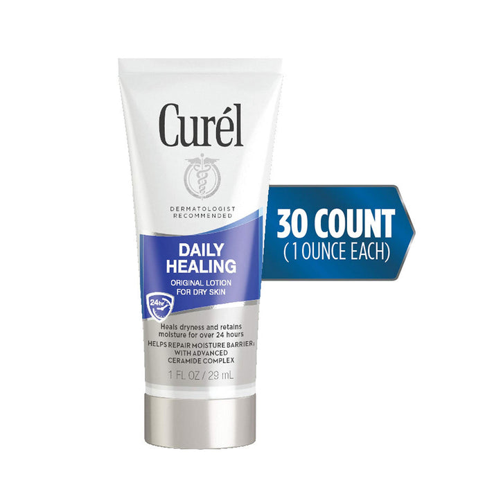 Curel Daily Healing Dry Skin Lotion, Hand and Body Moisturizer, 1 fl Ounce Travel Size, Mini size, 30-pack, with Advanced Ceramide Complex, helps to Repair Moisture Barrier