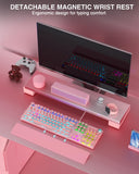 AULA F2088 Typewriter Style Mechanical Gaming Keyboard,Rainbow LED Backlit,Removable Wrist Rest,Media Control Knob,Retro Punk Round Keycaps,USB Wired Computer Keyboard,Pink