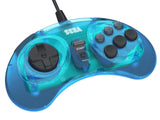 Retro-Bit Official Sega Genesis USB Controller 8-Button Arcade Pad for Sega Genesis Mini, Switch, PC, Mac, Steam, RetroPie, Raspberry Pi - USB Port - (Clear Blue)