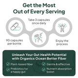 Organics Ocean Better Fiber - Daily Fiber Supplement - Soften Stool for Effortless Bowel Movements - with Psyllium Hulk and Slippery Elm - 90 Capsules