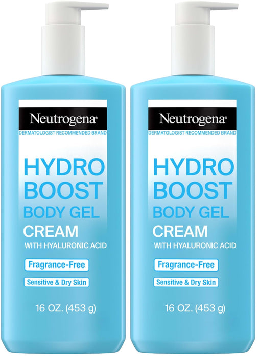 Neutrogena Hydro Boost Body Moisturizing Gel Cream with Hyaluronic Acid, Non-Greasy & Fast Absorbing, Lightweight Hydrating Body Lotion for Normal to Dry Skin, Fragrance-Free, 16 oz (Pack of 2)