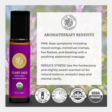 Organic Clary Sage Essential Oil Roll On, 100% Pure USDA Certified Aromatherapy for PMS, Stress & Mental Clarity - 10 ml Roller by Silk Road Organic - Always Pure, Always Organic