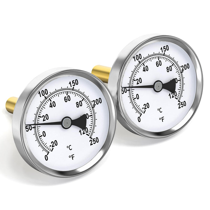 MEANLIN MEASURE 1/2" NPT Bimetal Thermometer for hot Water, boilers, and Pipes，2-1/2" Dial, 2-1/4" Lead-Free Brass Stem，Temperature Range 0-250°F/-20-120°C,Center Back Mount (Pack of 2