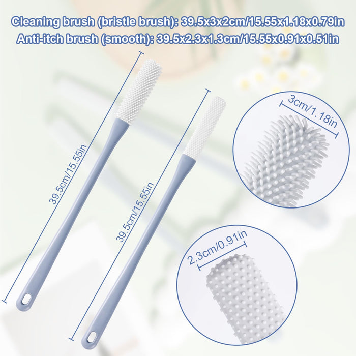 2pcs Toe Seam Massage Brush for Shower, Long Handle Foot Scrubber Brush Soft Rubber Foot File Between The Toe Gap Cleaning Brush Foot Applicator for Seniors Elderly Men Women (Grey)