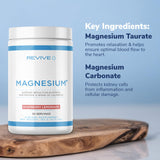 REVIVE MD Magnesium Powder Supplement - Magnesium Carbonate & Taurate Powder Drink Support Healthy Bones, Muscles, & Nerves - Vegan-Friendly, Gluten-Free, & Soy-Free (30 Servings) (Raspberry Lemonade)