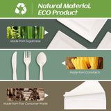 KTCNMER Compostable Disposable Paper Plates Set -[400 Pcs] Biodegradable Heavy Duty 10 inch Square Plates,8 inch Dessert Plates, Utensils, Cups and Napkins - Eco Friendly Dinnerware Set for Party