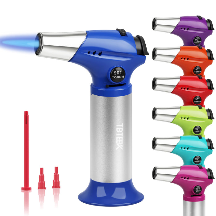 TBTEEK Butane Torch T901, Kitchen Torch Cooking Torch with Safety Lock & Adjustable Flame for Cooking, BBQ, Baking, Brulee, Creme, DIY Soldering(Butane Not Included), Blue