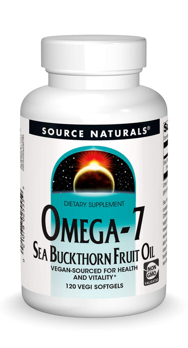 Source Naturals Omega-7 Sea Buckthorn Fruit Oil, Non-GMO, Vegan-Sourced for Health and Vitality* - 120 Vegan Softgels