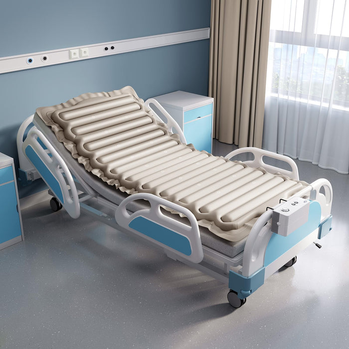 VOCIC Alternating Air Pressure Mattress Pad, Bed Sore Prevention Solution Mattress Topper with 6-Setting Pump, Waterproof Pressure Ulcer Cushion Pad for Hospital Beds and Home (S12VA, Beige)