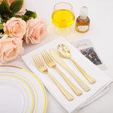 Supernal 360pcs Gold Plastic Silverware Heavy Duty,Gold Silverware Disposable, Plastic Silverware Sets for Parties with 120 Gold Plastic Forks,120 Disposable Knives and 120 Disposable Spoons