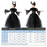 AMOBON Halloween Maleficent Costume for Girls: Evil Queen Witch Dress with Black Wings Horns Cape for Kids Cosplay Carnival Party (L)