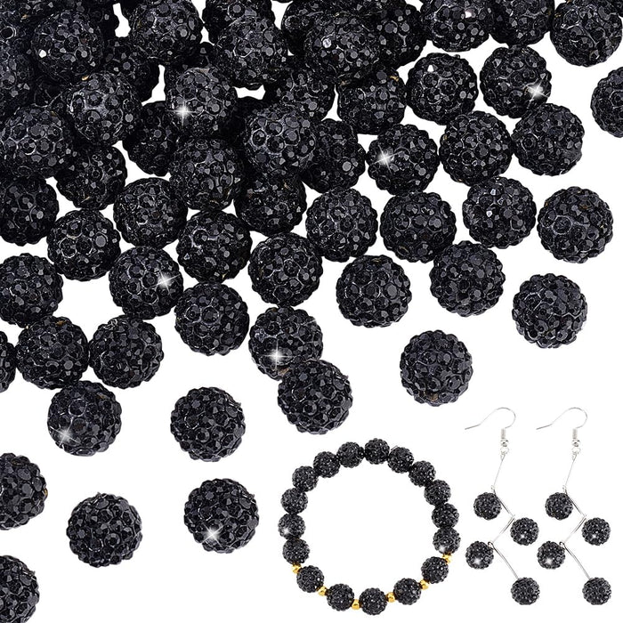 PH PandaHall 100pcs 10mm Black Rhinestones Beads Pave Disco Ball Clay Beads, Polymer Clay Rhinestone Beads Round Crystal Beads for Bracelet Necklace Earring Jewelry Making Halloween Christmas Decor