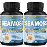 2 Packs Organic Irish Sea Moss Powder Capsules 2850mg & VitaminC, D3, Zin.C, Bladderwrack, Burdock Root, Apple Cider, Elderberry, Pepper - Supports Immune System & Overall Health