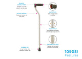 NOVA Medical Products Extra Tall Walking Cane (up to 6’8” User Height), Offset Handle with Reflector, Silver