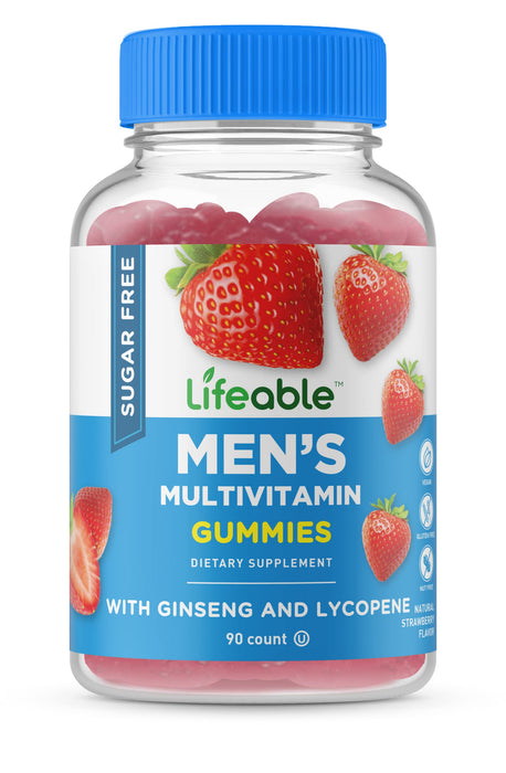 Lifeable Sugar Free Multivitamin for Men - Vegan, Great Tasting - with Vitamin A, C, D, E, B1, B2, Niacin, B5, B6, Folate, B12, Biotin, Iodine, Zinc, Chromium, Ginseng, Lycopene, Inositol - 90 Gummies