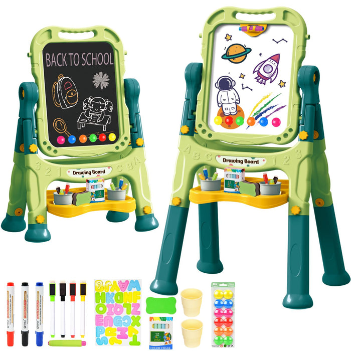 Amagoing Easel for Kids, Adjustable Standing Art Easel for Toddler, Double Magnetic Drawing Board with Painting Accessories, Birthday Christmas Gift for Little Boys and Girls, Middle Size (Green)