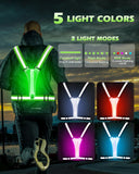 Zacro LED Reflective Vest Running Gear, 5 Lights Colors High Visibility Reflective Running Gear Rechargeable Light Up Running Vest for Walking Running Cycling, Adjustable for Men Women Kids (Green)