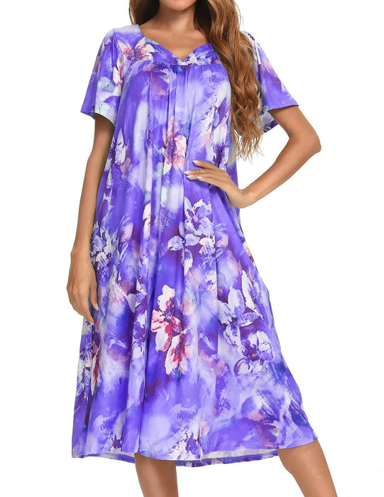 House Dresses for Elderly Womens Batas De Casa De Algodon para Anciana Lounge Dresses (Purple,s)