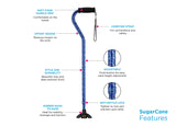 NOVA Sugarcane, Walking Cane with All Terrain Rubber Quad Tip Base and Carrying Strap, Proud Peacock Design