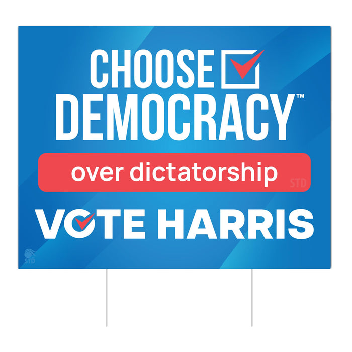 Choose Democracy Over Dictatorship Vote Harris Yard Sign | Anti-Trump Yard Sign | Home-Based Family Business