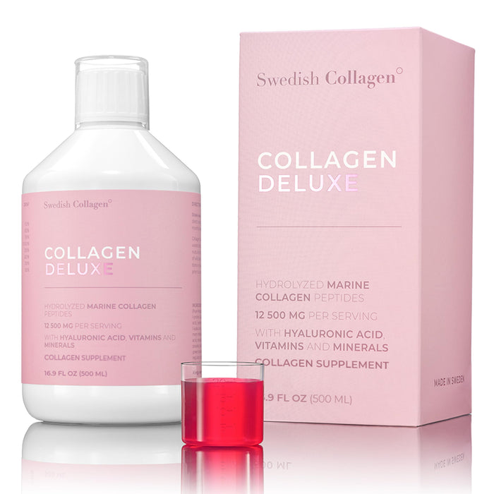 Swedish Collagen - 12500mg Collagen Deluxe 500ml I Hydrolyzed Marine Collagen Peptides (Type I & III) I Hyaluronic Acid, Biotin, Vitamin C I Sugar Free - 20 Day Supply