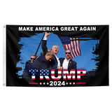 Trump Shooting Flags Trump 2024 Flag Pennsylvania Rally Shooting Survivor Fight Strong Fist Pump Flag with Brass Grommets 3X5 Feet Outdoor Banner Polyester Flag