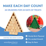 Christmas Tree Wooden Advent Calendar 15 x 13 Inch, Pack of 1 Christmas Advent Calendar With 24 Empty Drawers for DIY, by Woodpeckers