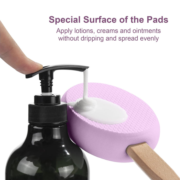 AmazerBath Lotion Applicator for Back, Feet, 4 Replaceable Pads with 1 Long Handled, Back Sunscreen Applicator for Elderly, Women, Apply Cream Medicine Skin Cream Moisturizer Sunscreen Tanner, Purple